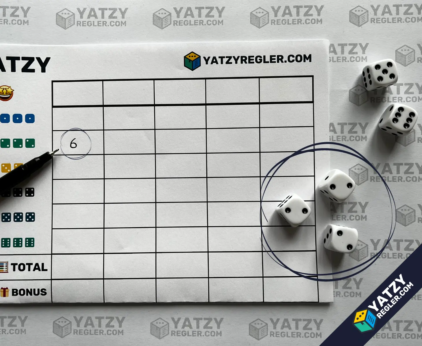 Yatzy taulukon yläosa